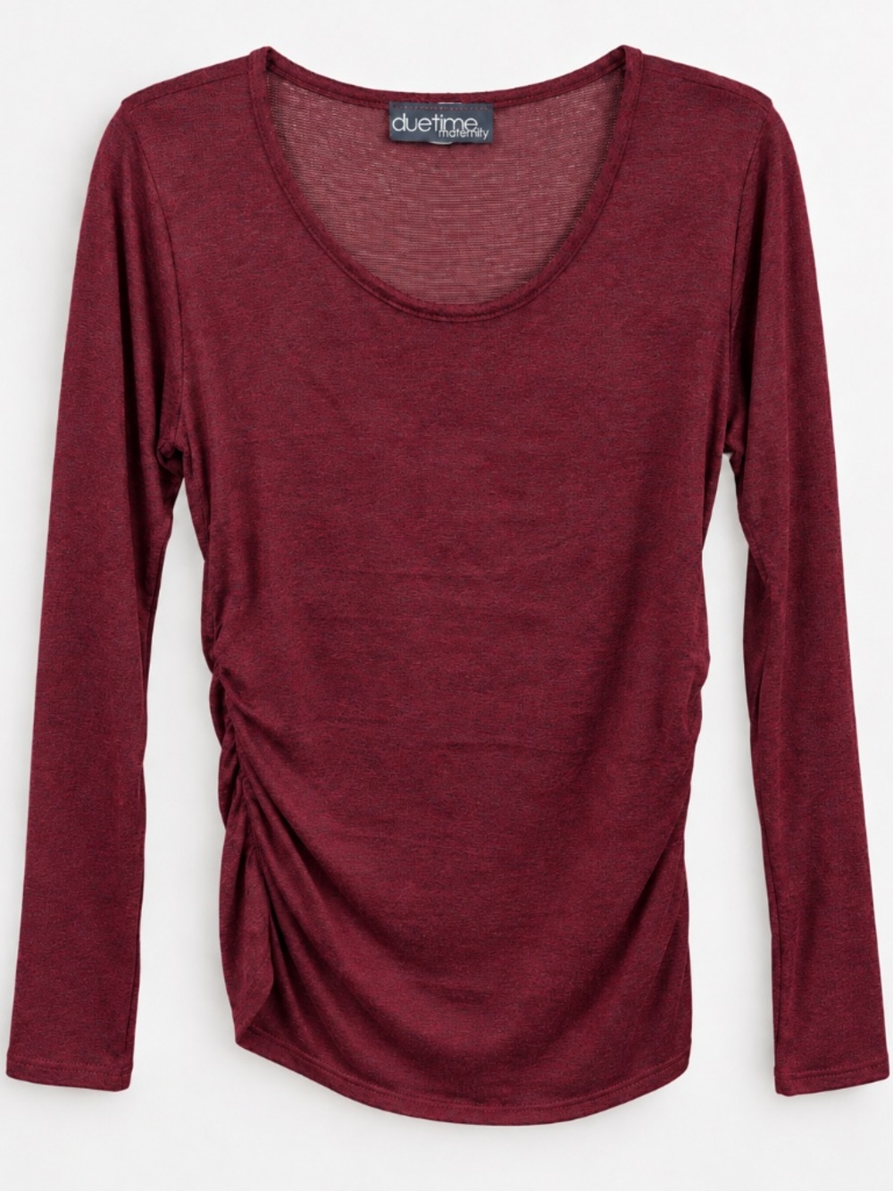 Due Time Maternity - Burgundy Ruched Long Sleeve Top - Large